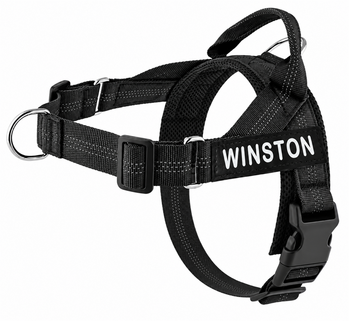 Harnais MyDogGrip anti-traction noir avec écusson personnalisé