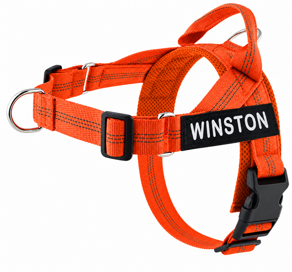 Harnais MyDogGrip anti-traction orange avec écusson personnalisé