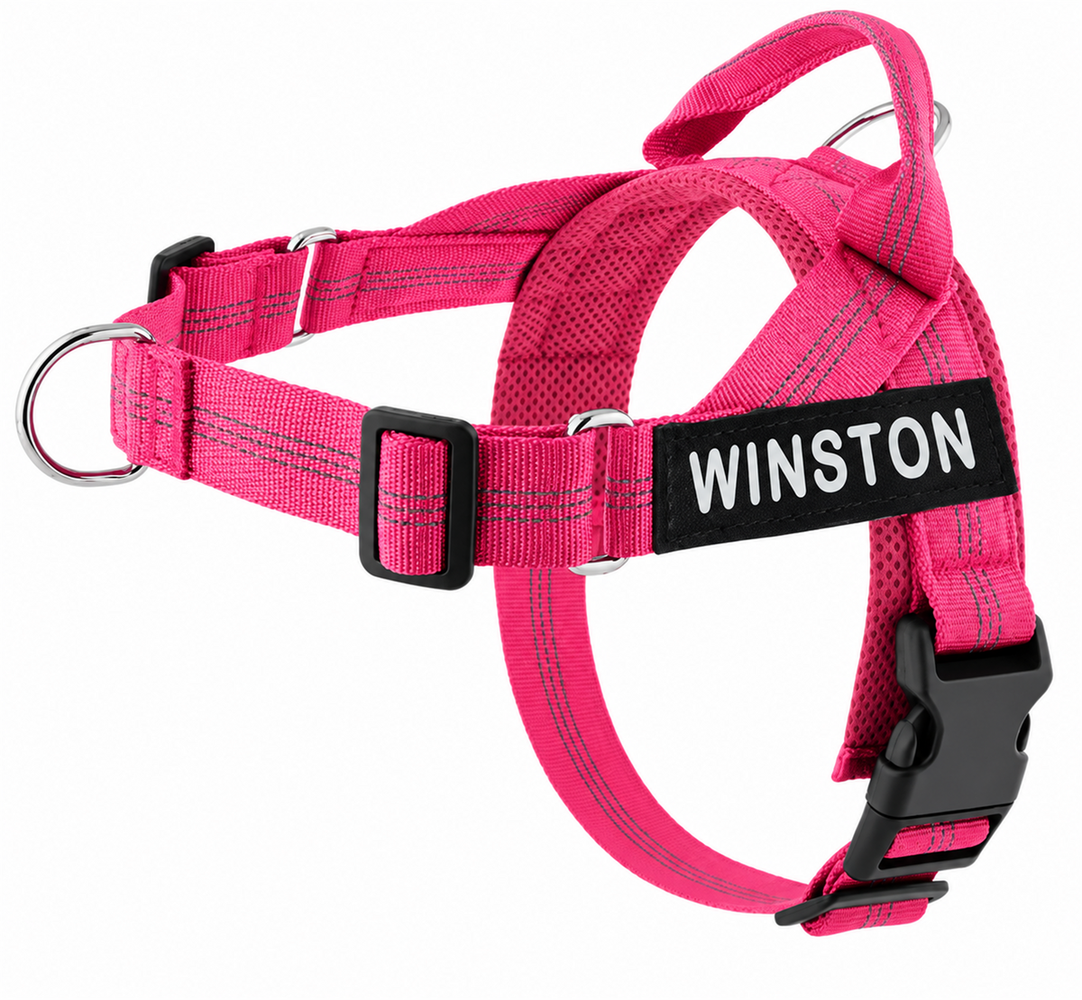 Harnais MyDogGrip anti-traction rose avec écusson personnalisé