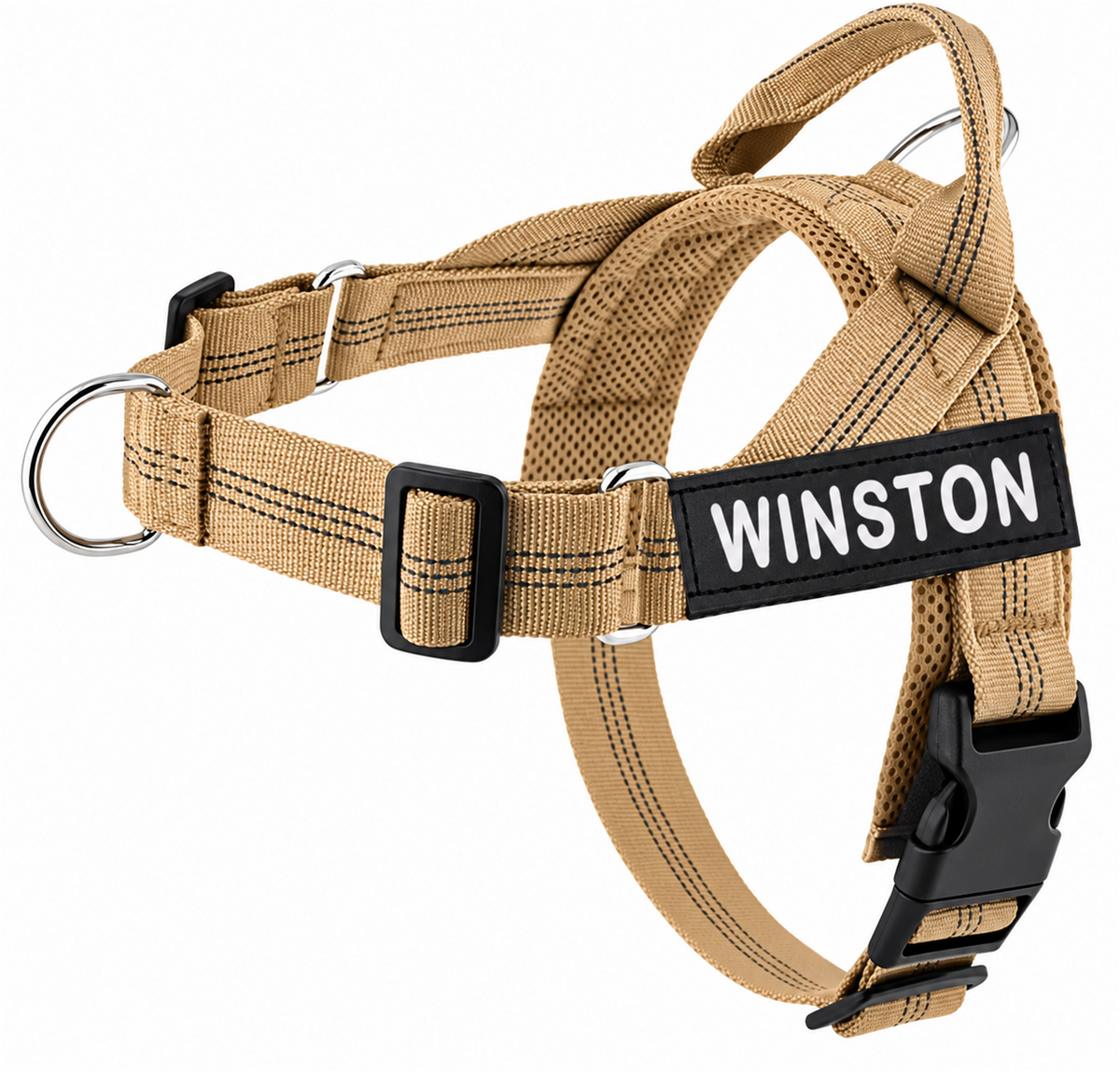 Harnais MyDogGrip anti-traction sable avec écusson personnalisé